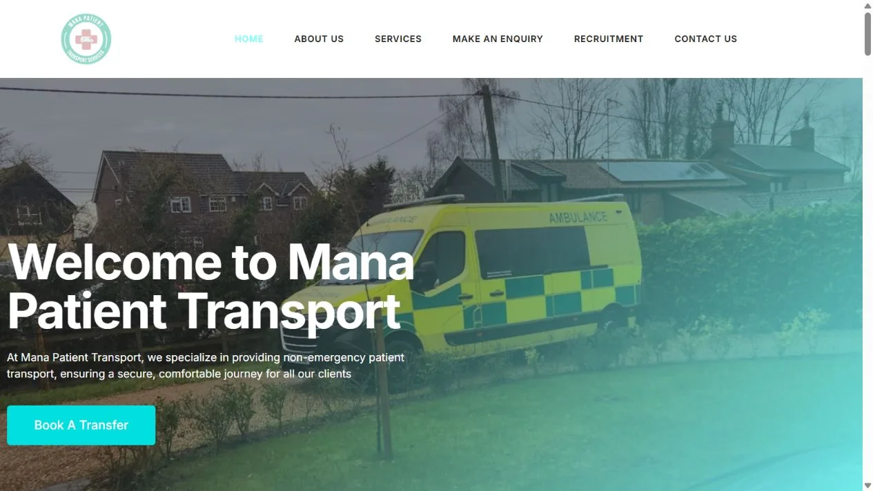 Manane Patient Transport Services desktop homepage